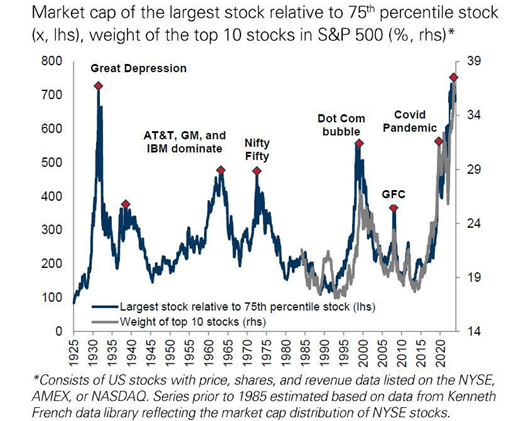 Market Cap of the Largest Stock